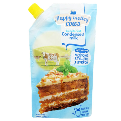 CONDENSED MILK WITH SUGAR LOW FAT DOYPACK 10/1KG HAPPY MOTLEY COWS UKRAINE