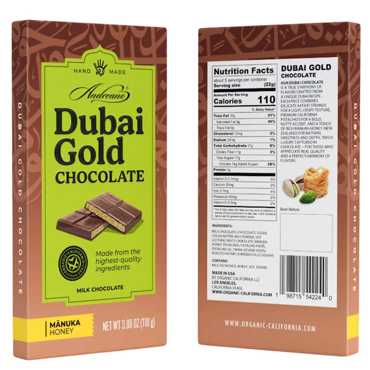 CHOCOLATE BAR MILK DUBAI GOLD 10/110GR ANDREANO(6)