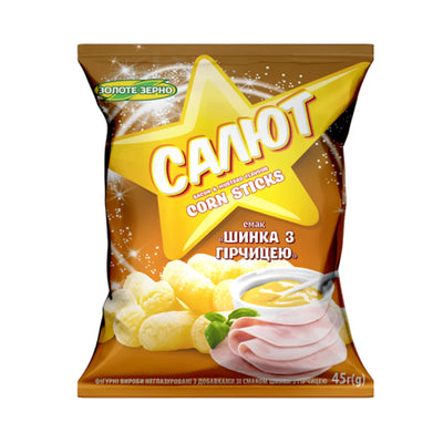 CORN STICKS SALUTE W/HAM&MUSTARD 30/45GR ZOLOTE ZERNO N171