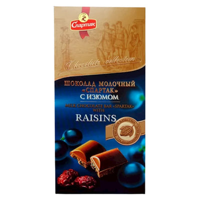 CHOCOLATE BAR MILK W/RAISINS 18/90GR SPARTAK N8905/11457