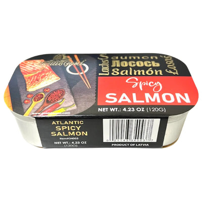 ATLANTIC SPICY SALMON IN OIL W. CHILI 11/120 GR BALTIC GOLD #3 LATVIA N34003