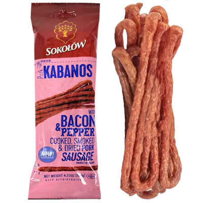 KABANOSY W/BACON&PEPPER SMOKED&DRIED PORK 20/120GR BY CS SOKOLOW N5403 POLAND