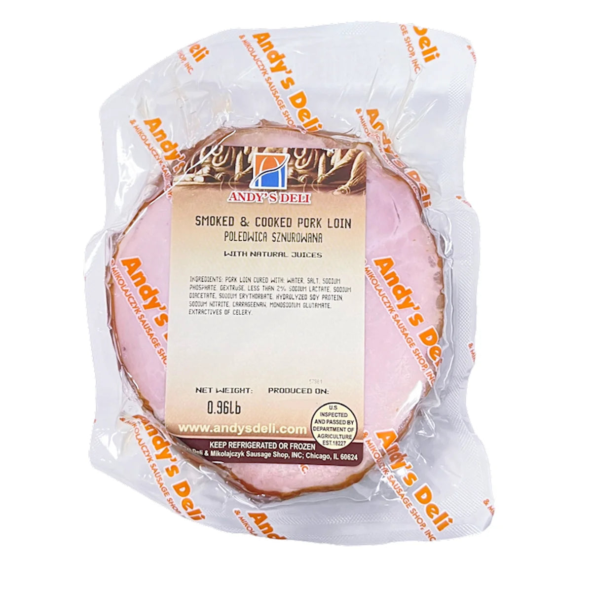 PORK LOIN SMOKED/POLEDWICA SZNUROWANA 32/1LB PRE PACK ANDY'S N1460