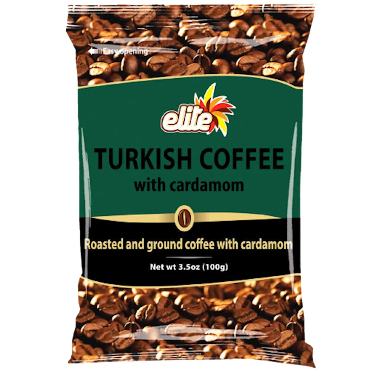 COFFEE GROUND TURKISH W/CARDAMON GREEN BAG 50/100GR ELITE