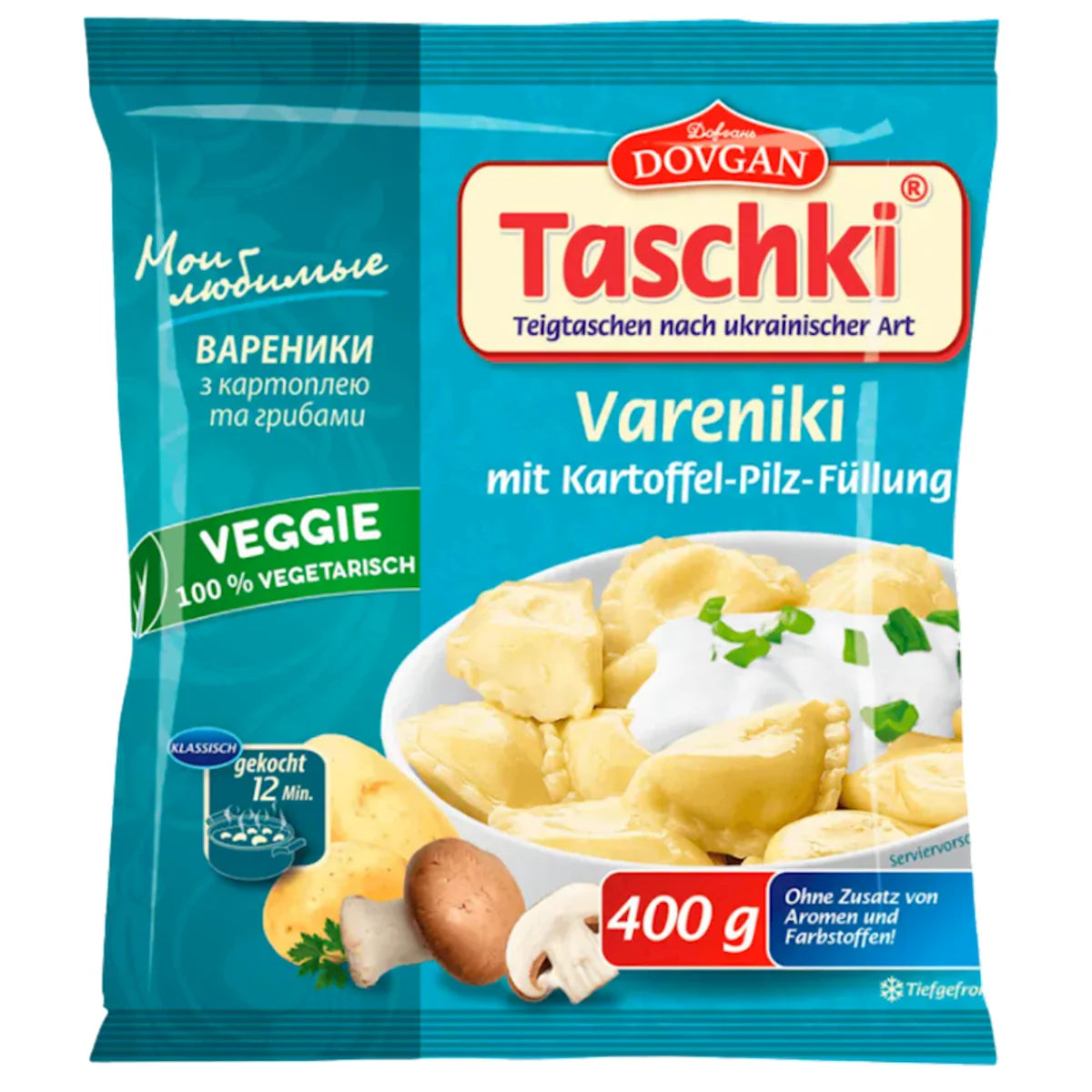 VARENIKI W/POTATO&MUSHROOMS FILLING FROZEN TASCHKI 22/400GR DOVGAN N99740400