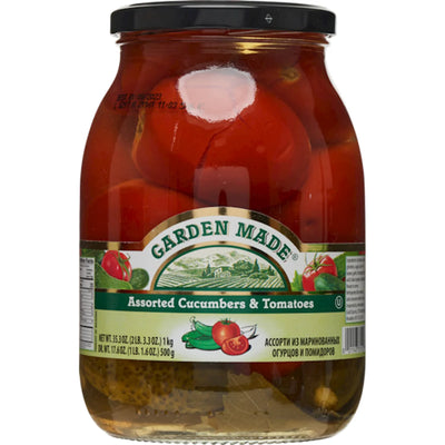 ASSORTI CUCUMBERS & TOMATOES  MARINATED 12/35.3 OZ GARDEN MADE BULGARIA N33152