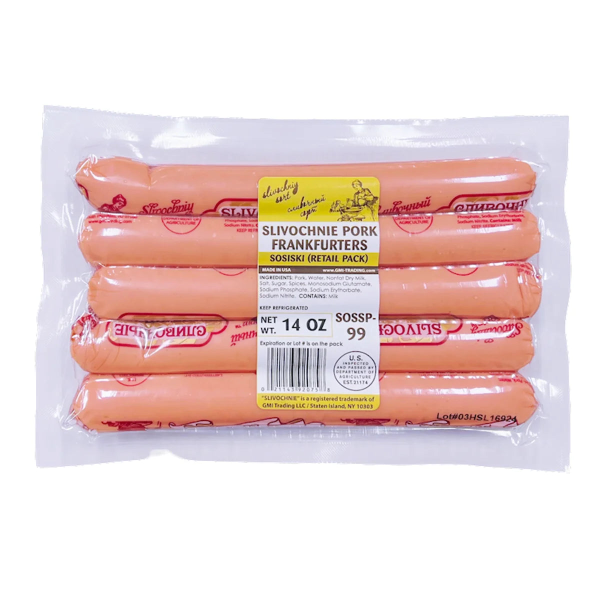 FRANKFURTERS PORK SOSISKI SLIVOCHNIE14OZ V/P N99/92075 99-SOSSP(20) BY PC