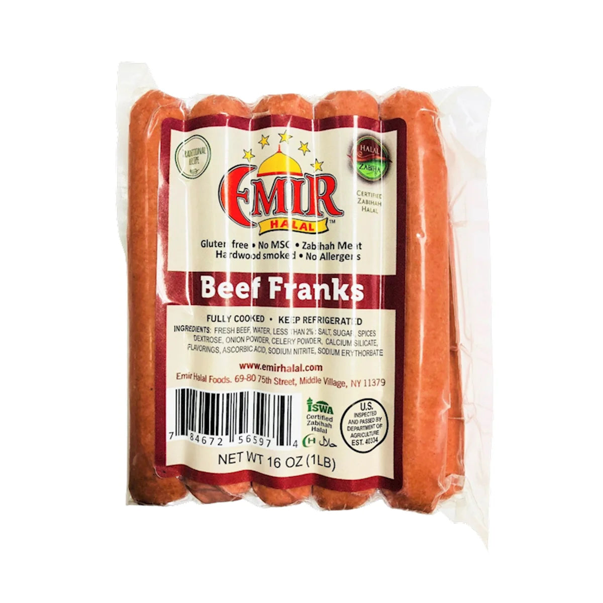 BEEF FRANKS 12/1LB EMIR HALAL BY LB