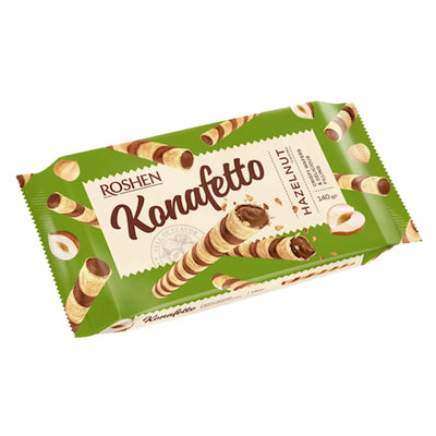 WAFFLE ROLLS KONAFETTO W/HAZELNUT CREAM FILLING 15/140GR ROSHEN N3065