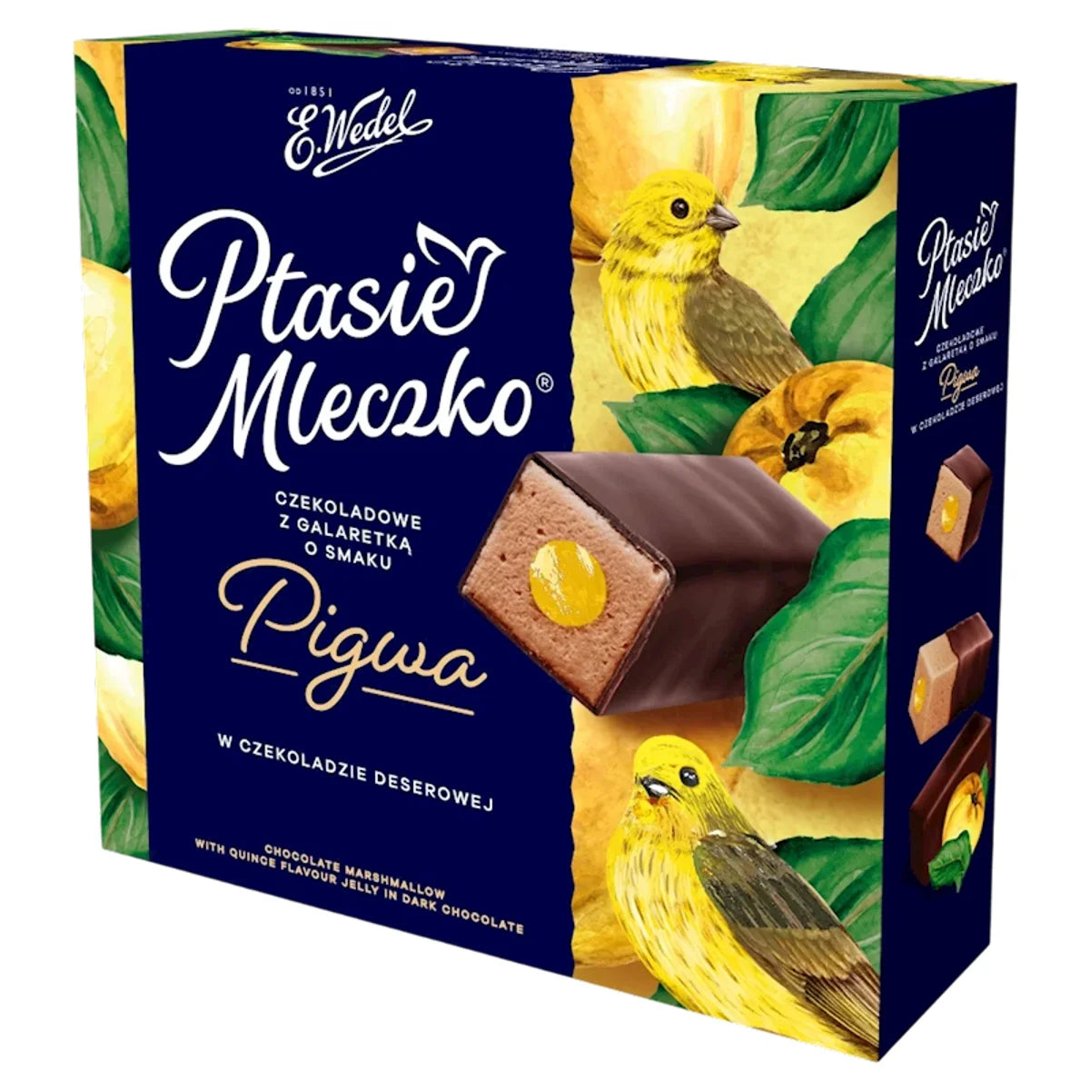 CANDIES BOXED PTASIE MLECZKO W/QUINCE JELLY IN DARK CHOCO 18/340GR E.WEDEL
