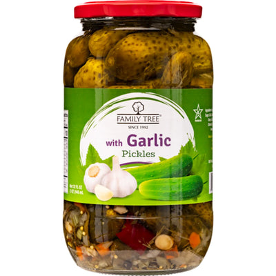 PICKLES W/GARLIC 12/946ML FAMILY TREE N67