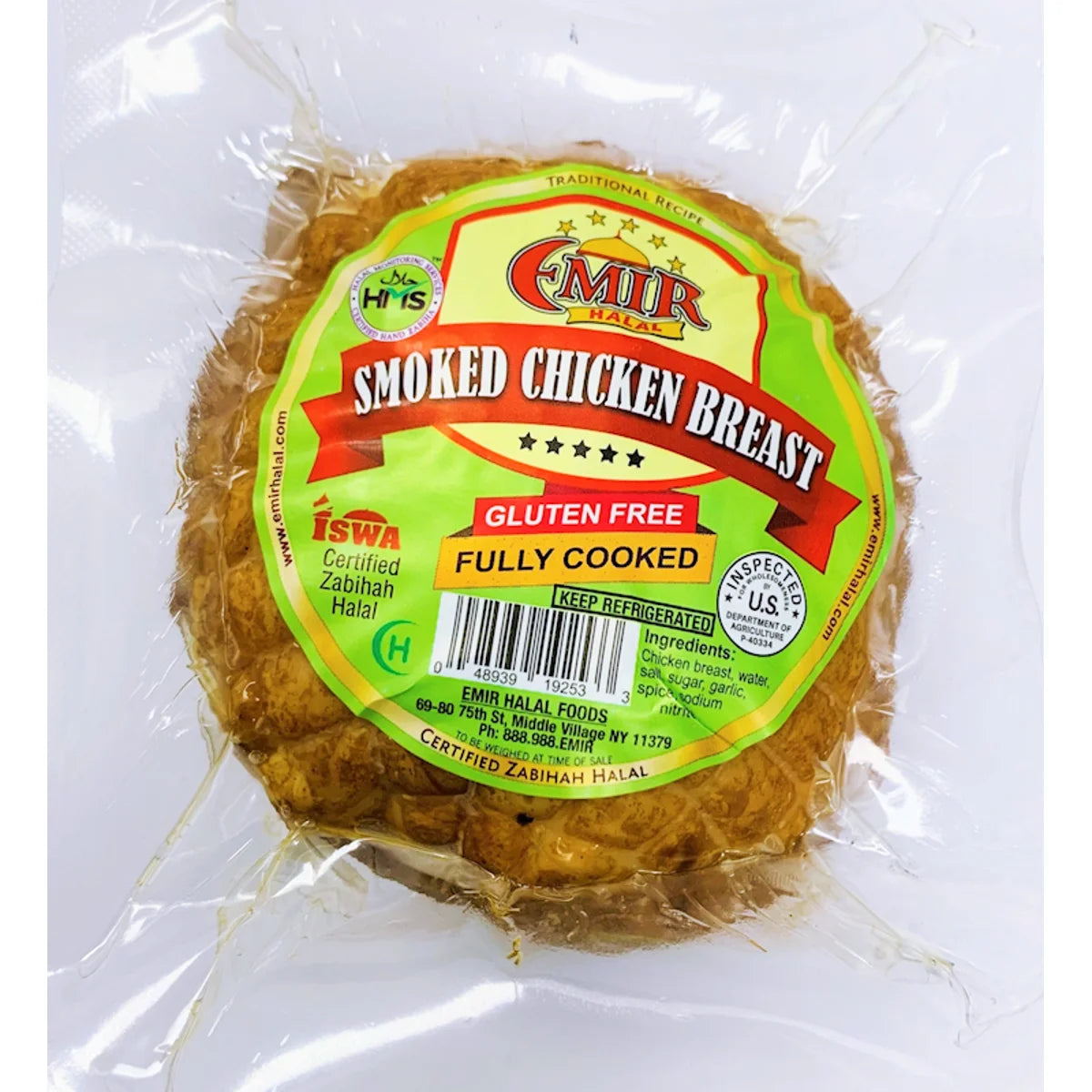 SMOKED CHICKEN BREAST 16/1LB EMIR HALAL BY LB