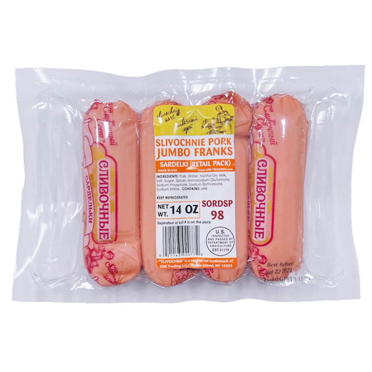 FRANKS JUMBO PORK SARDELI SLIVOCHNIE 14OZ V/P N98/92077 (20) BY PC