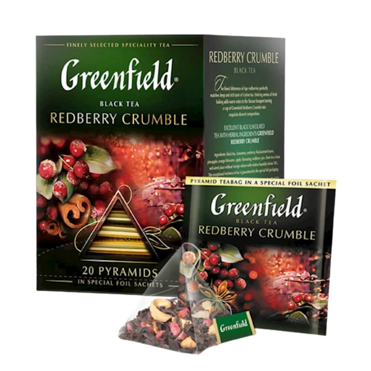 TEA  BLACK REDBERRY CRUMBLE PYRAMIDS 8/(20X1.8GR) GREENFIELD 1134-08