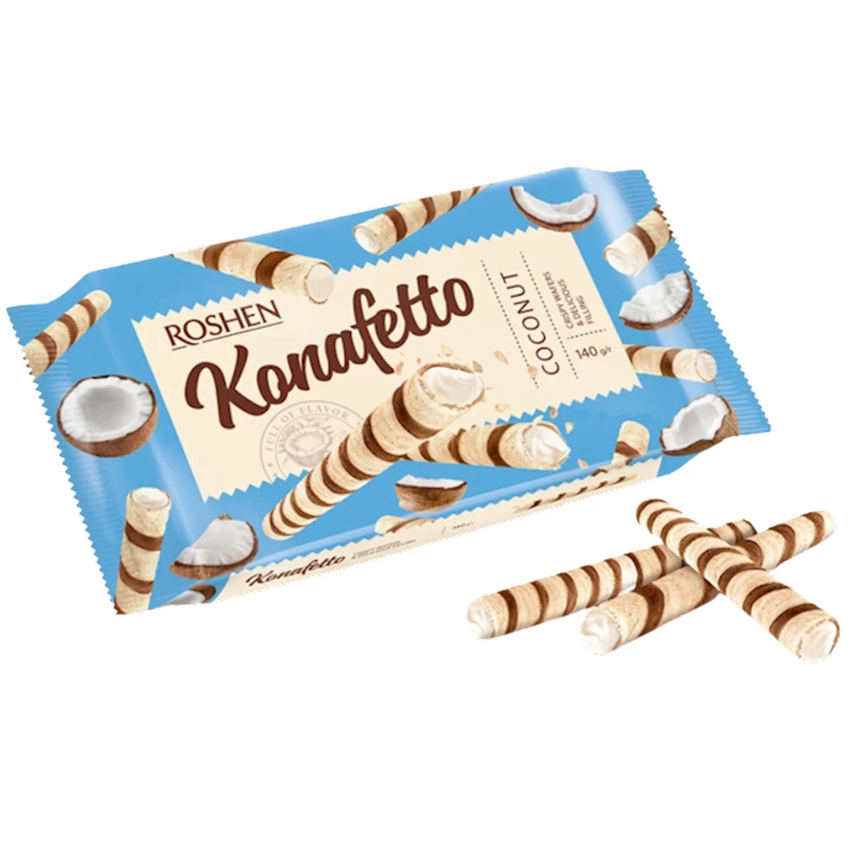 WAFFLE ROLLS KONAFETTO W/COCONUT CREAM FILLING 15/140GR ROSHEN N1924