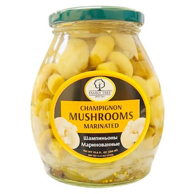 MUSHROOMS CHAMPIGNON MARINATED 12/580ML FAMILY TREE