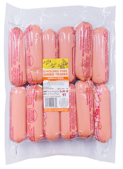FRANKS PORK JUMBO SARDELI SLIVOCHNIE 4/20LB VP N97/92078
204474 BULK 5LB Bags 97-SORDS