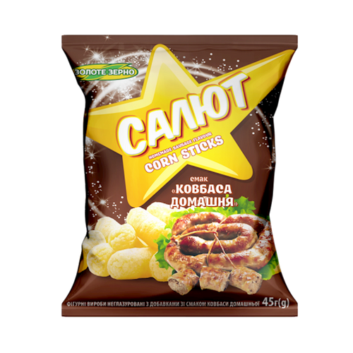 CORN STICKS SALUTE W/HOMEMADE SAUSAGES 30/45GR ZOLOTE ZERNO N131