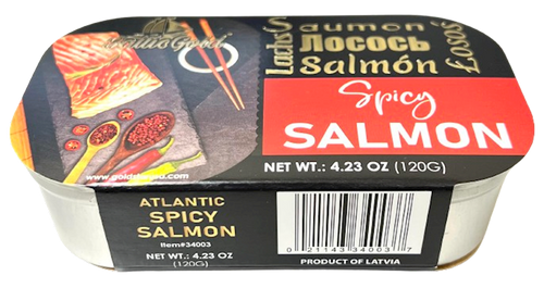 ATLANTIC SPICY SALMON IN OIL W. CHILI 11/120 GR BALTIC GOLD #3 LATVIA N34003