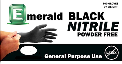 GLOVES LARGE BLACK NITRILE POWDER FREE 10/100CT EMERALD N6752