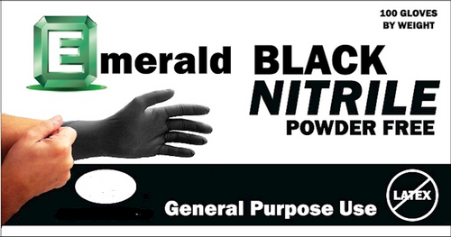 GLOVES LARGE BLACK NITRILE POWDER FREE 10/100CT EMERALD N6752