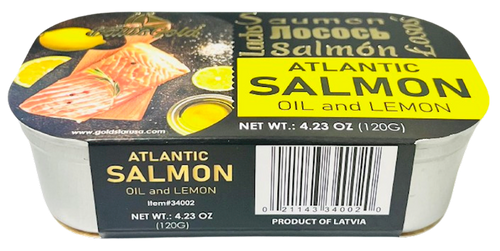 ATLANTIC SALMON IN OIL W. LEMON 11/120GR BALTIC GOLD #2 LATVIA N34002