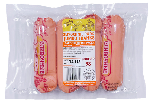 FRANKS JUMBO PORK SARDELI SLIVOCHNIE 14OZ V/P N98/92077 (20) BY PC