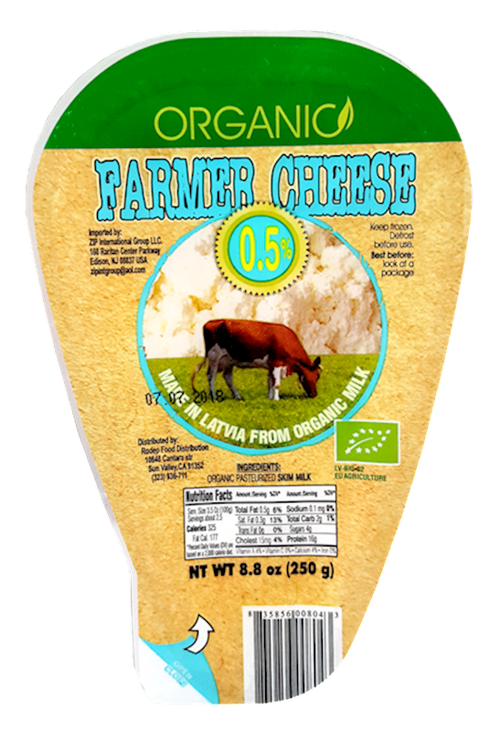 FARMER CHEESE ORGANIC 0.5% 6/250GR ZIP LATVIA