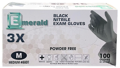GLOVES MEDIUM BLACK POWDER FREE 10/100CT EMERALD