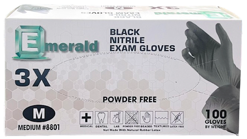 GLOVES MEDIUM BLACK POWDER FREE 10/100CT EMERALD
