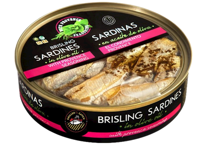 BRISLING SARDINES IN OLIVE OIL W/PROVENCE SEASONING E/O 10/160GR BRIVAIS VILNIS (4) N6624