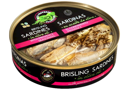 BRISLING SARDINES IN OLIVE OIL W/PROVENCE SEASONING E/O 10/160GR BRIVAIS VILNIS (4) N6624