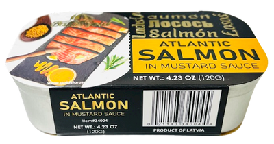 ATLANTIC SALMON IN MUSTARD SAUCE 11/120 GR BALTIC GOLD #4 LATVIA N34004