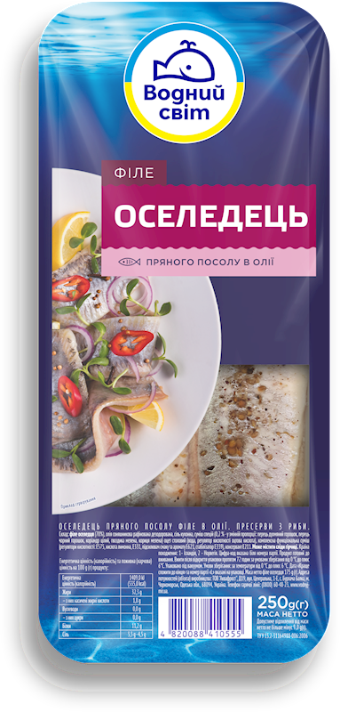 HERRING FILLET IN OIL SPICY SALTED 12/250GR VODNIY SVIT N23