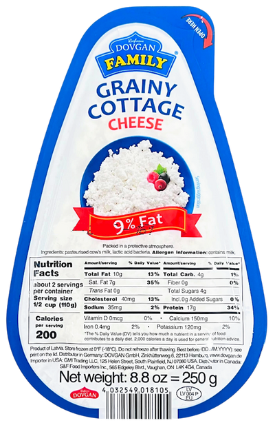 COTTAGE CHEESE 9% 6/250GR DOVGAN LATVIA NUS97421111