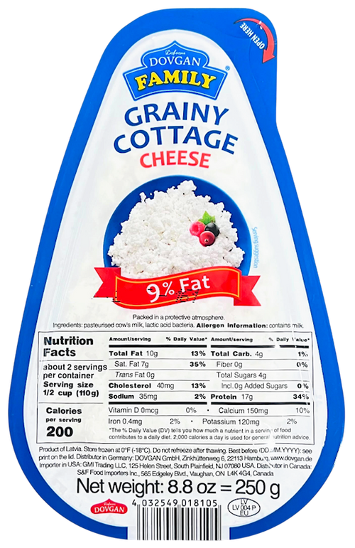 COTTAGE CHEESE 9% 6/250GR DOVGAN LATVIA NUS97421111