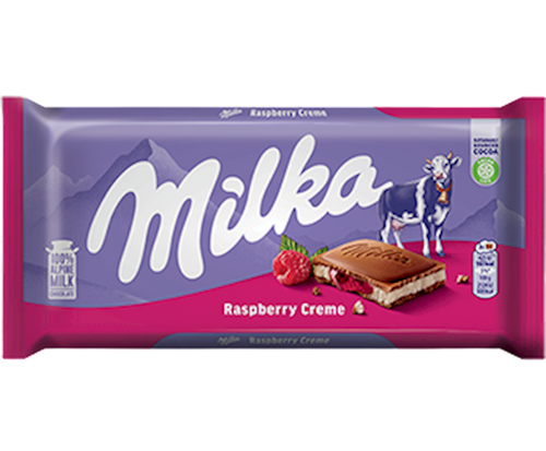 CHOCOLATE BAR ALPINE MILK RASPBERRY CREAM 22/100GR MILKA  GERMANY N0642735