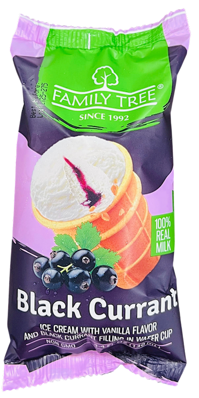 ICE CREAM W/BLACK CURRANT FLAVOR IN WAFFLE CUP 15/130ML FAMILY TREE N2204NC