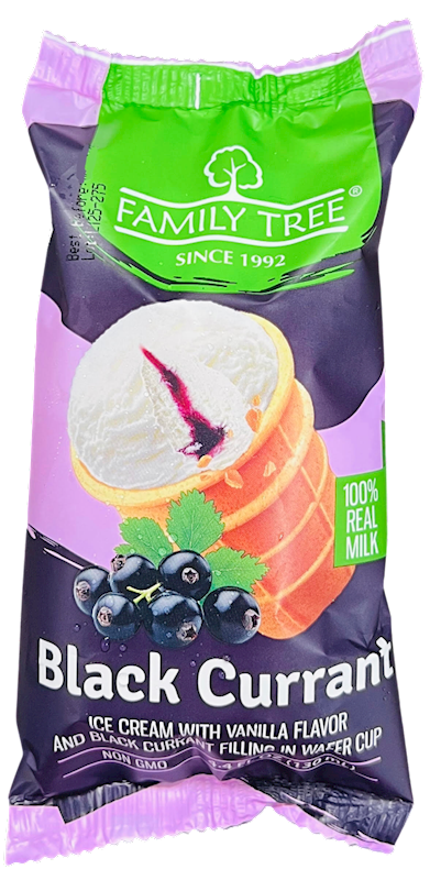 ICE CREAM W/BLACK CURRANT FLAVOR IN WAFFLE CUP 15/130ML FAMILY TREE N2204NC