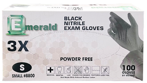 GLOVES SMALL BLACK NITRILE POWDER FREE 10/100CT EMERALD N6750