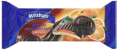 COOKIES BISCUITS ORANGE IN CHOCOLATE GLAZE 21/135GR KRAKUS KRAK0082