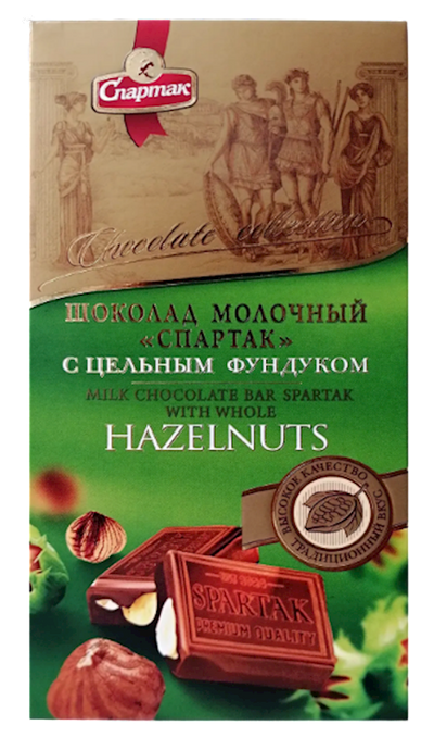CHOCOLATE BAR MILK W/WHOLE HAZELNUTS 18/90GR SPARTAK N8906