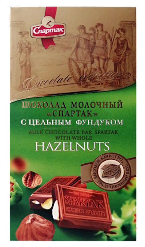CHOCOLATE BAR MILK W/WHOLE HAZELNUTS 18/90GR SPARTAK N8906