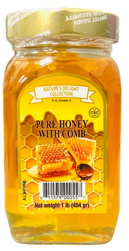 HONEY PURE W/COMB GLASS 12/454GR NATURE'S DELIGHT