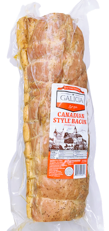 BACON CANADIAN STYLE W/SEASONING/POLEDWICA W/PEPPER NJ10/50LB GALICJA N0452W