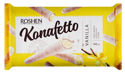 WAFFLE ROLLS KONAFETTO W/VANILLA CREAM FILLING 15/140GR ROSHEN N1917