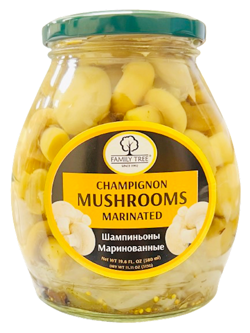 MUSHROOMS CHAMPIGNON MARINATED 12/580ML FAMILY TREE