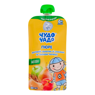 PUREE FOR BABY FRUIT SALAD W/CEREAL&COOKIE FLAVOR 12/180GR CHUDO CHADO UKRAINE