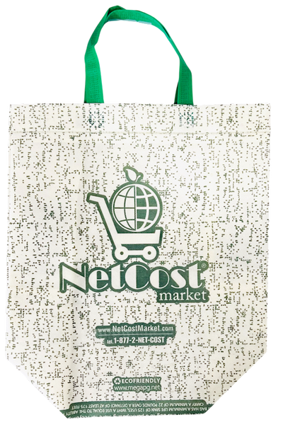 REUSABLE SHOPPING BAGS W/HANDLE WHITE/GREEN NETCOST 1/185PCS