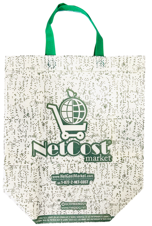 REUSABLE SHOPPING BAGS W/HANDLE WHITE/GREEN NETCOST 1/185PCS
